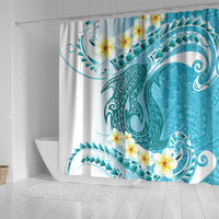 Turquoise Hawaii Shark Tattoo Shower Curtain Frangipani With Polynesian Pastel Version