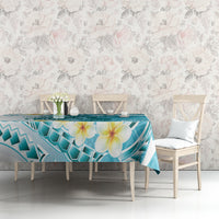 Turquoise Hawaii Shark Tattoo Tablecloth Frangipani With Polynesian Pastel Version