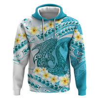 Turquoise Hawaii Shark Tattoo Zip Hoodie Frangipani With Polynesian Pastel Version