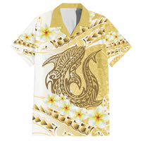 Gold Hawaii Shark Tattoo Family Matching Long Sleeve Bodycon Dress and Hawaiian Shirt Frangipani With Polynesian Pastel Version LT14 Dad's Shirt - Short Sleeve Gold - Polynesian Pride