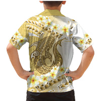 Gold Hawaii Shark Tattoo Family Matching Mermaid Dress and Hawaiian Shirt Frangipani With Polynesian Pastel Version LT14 - Polynesian Pride