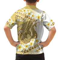 Gold Hawaii Shark Tattoo Family Matching Puletasi and Hawaiian Shirt Frangipani With Polynesian Pastel Version LT14 - Polynesian Pride