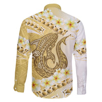 Gold Hawaii Shark Tattoo Family Matching Puletasi and Hawaiian Shirt Frangipani With Polynesian Pastel Version LT14 - Polynesian Pride