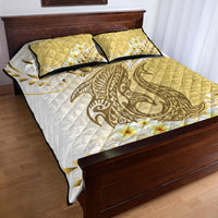 Gold Hawaii Shark Tattoo Quilt Bed Set Frangipani With Polynesian Pastel Version