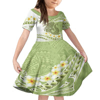 Green Hawaii Shark Tattoo Family Matching Long Sleeve Bodycon Dress and Hawaiian Shirt Frangipani With Polynesian Pastel Version LT14 Daughter's Dress Green - Polynesian Pride