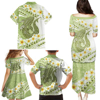 Green Hawaii Shark Tattoo Family Matching Puletasi and Hawaiian Shirt Frangipani With Polynesian Pastel Version LT14 - Polynesian Pride