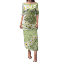 Green Hawaii Shark Tattoo Family Matching Puletasi and Hawaiian Shirt Frangipani With Polynesian Pastel Version LT14 Mom's Dress Green - Polynesian Pride
