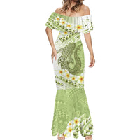 Green Hawaii Shark Tattoo Mermaid Dress Frangipani With Polynesian Pastel Version LT14 - Polynesian Pride