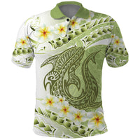 Green Hawaii Shark Tattoo Polo Shirt Frangipani With Polynesian Pastel Version