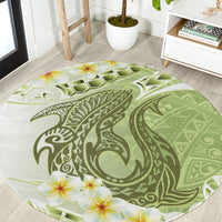 Green Hawaii Shark Tattoo Round Carpet Frangipani With Polynesian Pastel Version