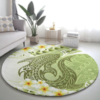 Green Hawaii Shark Tattoo Round Carpet Frangipani With Polynesian Pastel Version