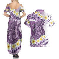 Purple Hawaii Shark Tattoo Couples Matching Summer Maxi Dress and Hawaiian Shirt Frangipani With Polynesian Pastel Version LT14 - Polynesian Pride