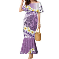 Purple Hawaii Shark Tattoo Family Matching Mermaid Dress and Hawaiian Shirt Frangipani With Polynesian Pastel Version