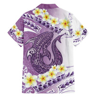 Purple Hawaii Shark Tattoo Family Matching Short Sleeve Bodycon Dress and Hawaiian Shirt Frangipani With Polynesian Pastel Version
