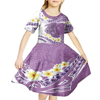 Purple Hawaii Shark Tattoo Kid Short Sleeve Dress Frangipani With Polynesian Pastel Version