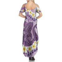 Purple Hawaii Shark Tattoo Summer Maxi Dress Frangipani With Polynesian Pastel Version LT14 - Polynesian Pride