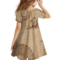 Brown Bula Fiji Family Matching Tank Maxi Dress and Hawaiian Shirt Fijian Dance Fan Tapa Cloth Pattern