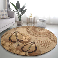 Brown Bula Fiji Round Carpet Fijian Dance Fan Tapa Cloth Pattern