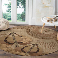 Brown Bula Fiji Round Carpet Fijian Dance Fan Tapa Cloth Pattern