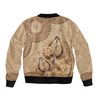 Brown Bula Fiji Sleeve Zip Bomber Jacket Fijian Dance Fan Tapa Cloth Pattern