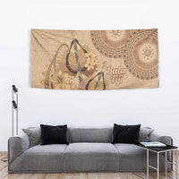 Brown Bula Fiji Tapestry Fijian Dance Fan Tapa Cloth Pattern