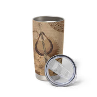 Brown Bula Fiji Tumbler Cup Fijian Dance Fan Tapa Cloth Pattern