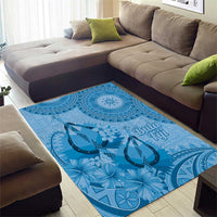 Blue Bula Fiji Area Rug Fijian Dance Fan Tapa Cloth Pattern