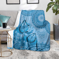 Blue Bula Fiji Blanket Fijian Dance Fan Tapa Cloth Pattern