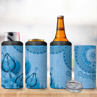 Blue Bula Fiji 4 in 1 Can Cooler Tumbler Fijian Dance Fan Tapa Cloth Pattern