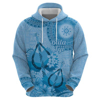 Blue Bula Fiji Hoodie Fijian Dance Fan Tapa Cloth Pattern