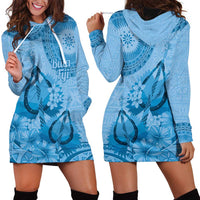 Blue Bula Fiji Hoodie Dress Fijian Dance Fan Tapa Cloth Pattern