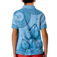 Blue Bula Fiji Kid Polo Shirt Fijian Dance Fan Tapa Cloth Pattern