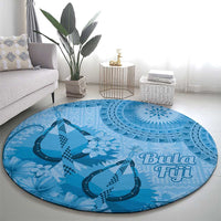 Blue Bula Fiji Round Carpet Fijian Dance Fan Tapa Cloth Pattern