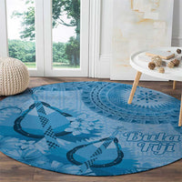 Blue Bula Fiji Round Carpet Fijian Dance Fan Tapa Cloth Pattern