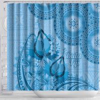 Blue Bula Fiji Shower Curtain Fijian Dance Fan Tapa Cloth Pattern
