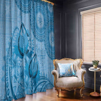 Blue Bula Fiji Window Curtain Fijian Dance Fan Tapa Cloth Pattern