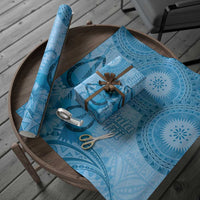 Blue Bula Fiji Wrapping Paper Fijian Dance Fan Tapa Cloth Pattern - Polynesian Pride