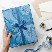Blue Bula Fiji Wrapping Paper Fijian Dance Fan Tapa Cloth Pattern - Polynesian Pride