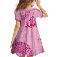 Pink Bula Fiji Family Matching Off Shoulder Short Dress and Hawaiian Shirt Fijian Dance Fan Tapa Cloth Pattern
