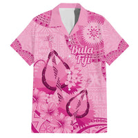 Pink Bula Fiji Family Matching Short Sleeve Bodycon Dress and Hawaiian Shirt Fijian Dance Fan Tapa Cloth Pattern
