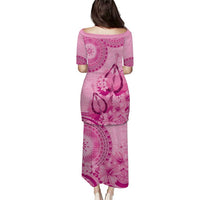 Pink Bula Fiji Puletasi Fijian Dance Fan Tapa Cloth Pattern