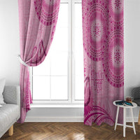 Pink Bula Fiji Window Curtain Fijian Dance Fan Tapa Cloth Pattern