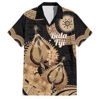 Black Bula Fiji Family Matching Off Shoulder Maxi Dress and Hawaiian Shirt Fijian Dance Fan Tapa Cloth Pattern