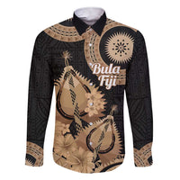 Black Bula Fiji Family Matching Short Sleeve Bodycon Dress and Hawaiian Shirt Fijian Dance Fan Tapa Cloth Pattern