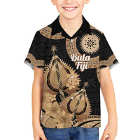 Black Bula Fiji Kid Hawaiian Shirt Fijian Dance Fan Tapa Cloth Pattern