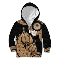 Black Bula Fiji Kid Hoodie Fijian Dance Fan Tapa Cloth Pattern