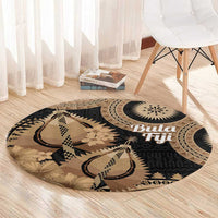 Black Bula Fiji Round Carpet Fijian Dance Fan Tapa Cloth Pattern