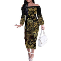 Frangipani Festival Rabaul Family Matching Off The Shoulder Long Sleeve Dress and Hawaiian Shirt PNG Tribal Baining Mask Tattoo - Polynesian Pride