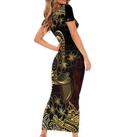 Frangipani Festival Rabaul Short Sleeve Bodycon Dress PNG Tribal Baining Mask Tattoo LT14 - Polynesian Pride