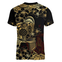 Frangipani Festival Rabaul Women V-Neck T-Shirt PNG Tribal Baining Mask Tattoo - Polynesian Pride